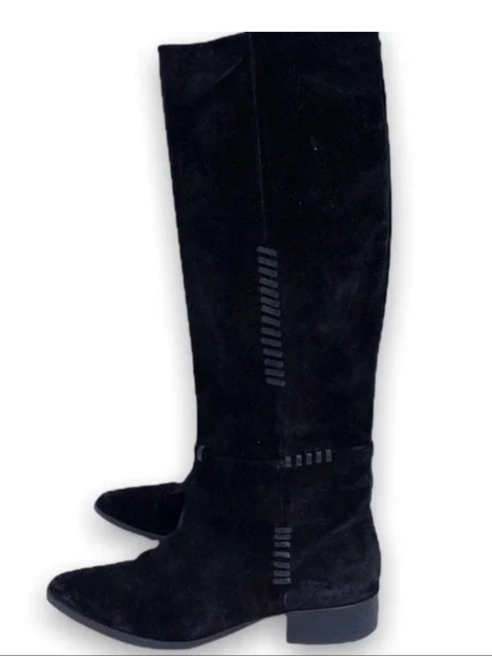 FREDA SALVADOR Page Whipstitch Black Suede Knee-High Women's Boots